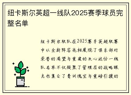纽卡斯尔英超一线队2025赛季球员完整名单